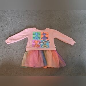 Trolls Pink Rainbow Tulle Skirt Dress with Poppy Graphic